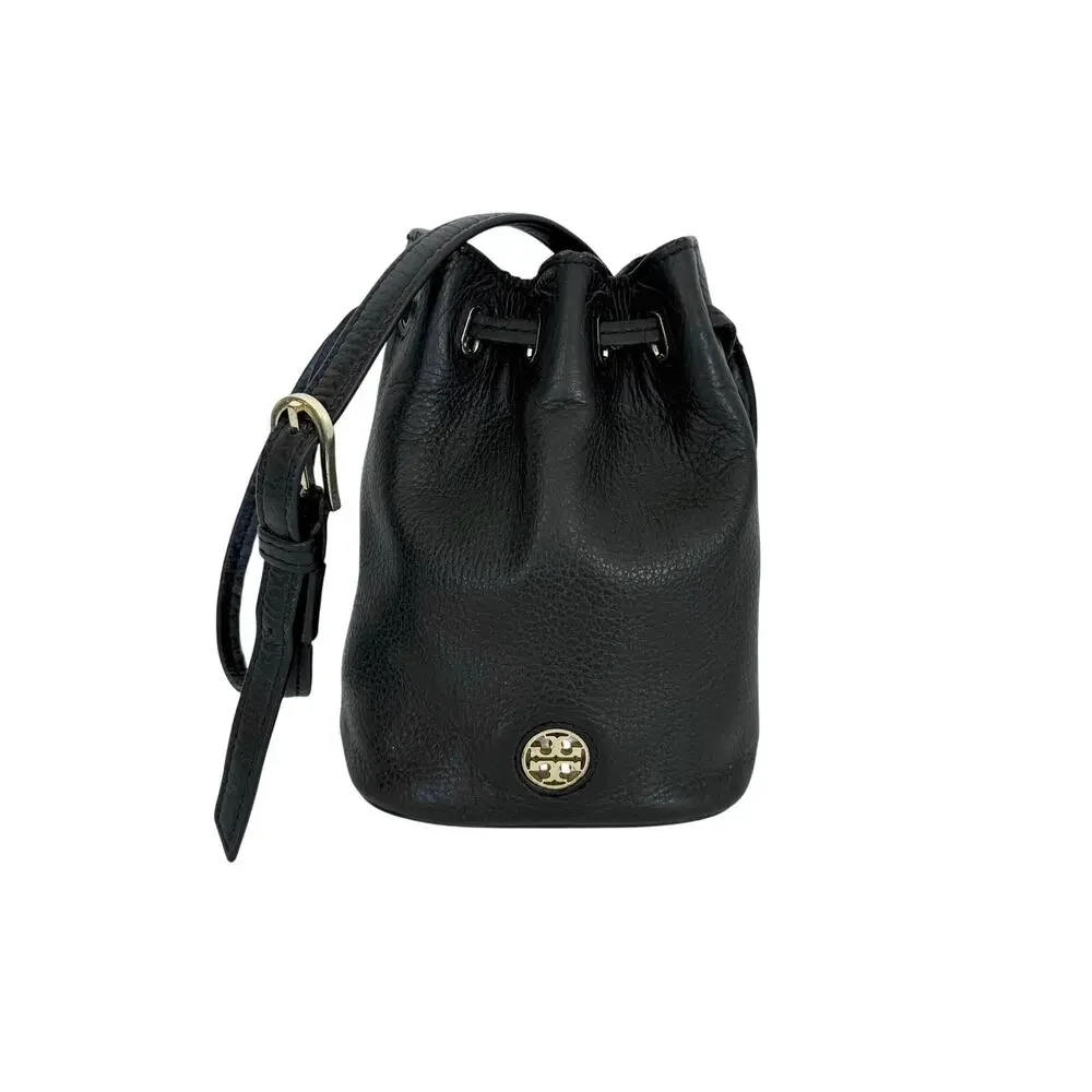 Tory Burch Mini Drawstring Mini Bucket Bag Crossbody Black Leather READ